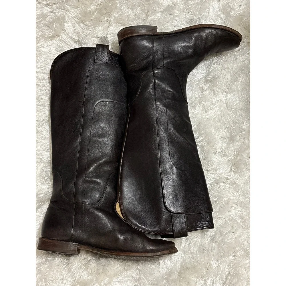 Frye 77535 Paige Tall Riding Brown Distressed Leather Womens Boho Boots Size 8